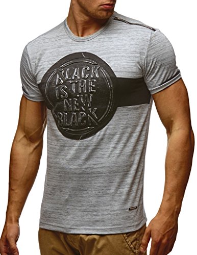 Leif Nelson Herren Sommer T-Shirt Rundhals-Ausschnitt Slim Fit Baumwolle-Anteil Moderner Männer T-Shirt Crew Neck Hoodie-Sweatshirt Kurzarm lang LN795 Grau Melange L von Leif Nelson