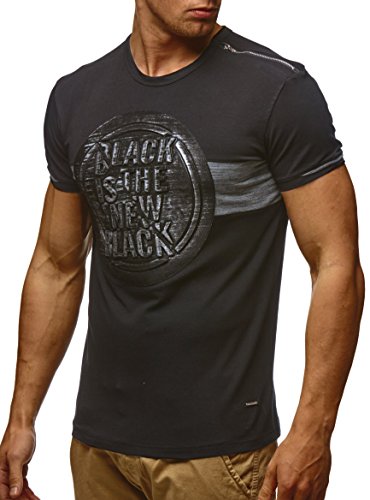 Leif Nelson Herren Sommer T-Shirt Rundhals-Ausschnitt Slim Fit Baumwolle-Anteil Moderner Männer T-Shirt Crew Neck Hoodie-Sweatshirt Kurzarm lang LN795 schwarz L von Leif Nelson