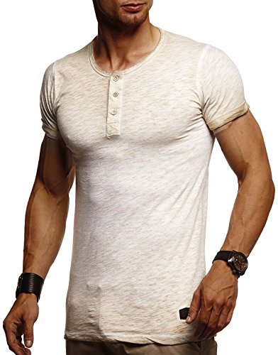 Leif Nelson Herren Sommer T-Shirt Rundhals-Ausschnitt Slim Fit Baumwolle-Anteil Moderner Männer T-Shirt Crew Neck Hoodie-Sweatshirt Kurzarm lang LN8226 Beige Small von Leif Nelson