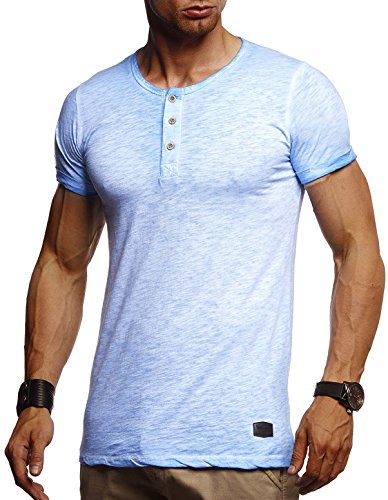 Leif Nelson Herren Sommer T-Shirt Rundhals-Ausschnitt Slim Fit Baumwolle-Anteil Moderner Männer T-Shirt Crew Neck Hoodie-Sweatshirt Kurzarm lang LN8226 Blau Small von Leif Nelson