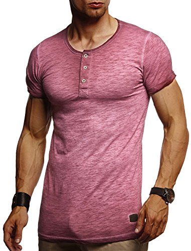 Leif Nelson Herren Sommer T-Shirt Rundhals-Ausschnitt Slim Fit Baumwolle-Anteil Moderner Männer T-Shirt crew Neck Hoodie-Sweatshirt kurzarm lang LN8226 Bordeaux Small von Leif Nelson