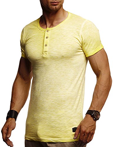 Leif Nelson Herren Sommer T-Shirt Rundhals-Ausschnitt Slim Fit Baumwolle-Anteil Moderner Männer T-Shirt Crew Neck Hoodie-Sweatshirt Kurzarm lang LN8226 Gelb Small von Leif Nelson