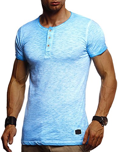 Leif Nelson Herren Sommer T-Shirt Rundhals-Ausschnitt Slim Fit Baumwolle-Anteil Moderner Männer T-Shirt Crew Neck Hoodie-Sweatshirt Kurzarm lang LN8226 Hell Blau Small von Leif Nelson