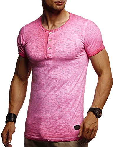 Leif Nelson Herren Sommer T-Shirt Rundhals-Ausschnitt Slim Fit Baumwolle-Anteil Moderner Männer T-Shirt Crew Neck Hoodie-Sweatshirt Kurzarm lang LN8226 Pink XX-Large von Leif Nelson