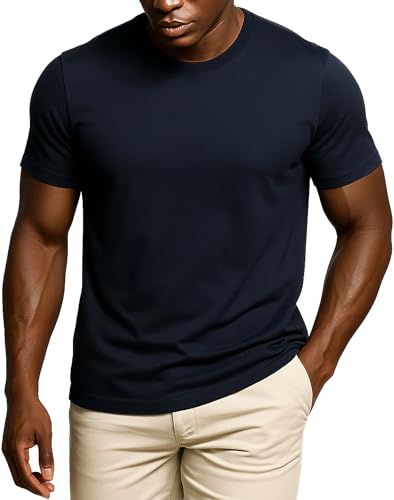 Leif Nelson Herren Sommer T-Shirt Rundhals-Ausschnitt (Dunkel Blau, Größe M), Regular Fit Baumwolle, Casual Basic Männer T-Shirt Kurzarm von Leif Nelson
