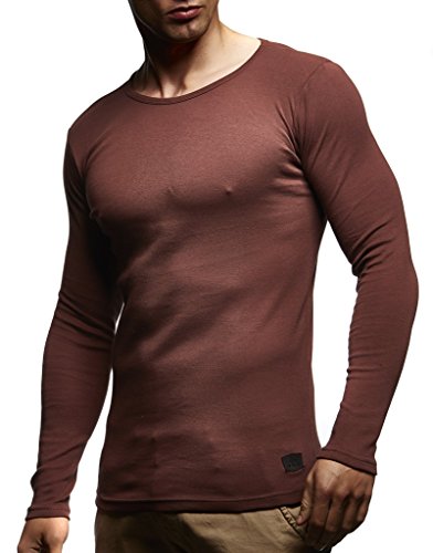 Leif Nelson Herren Sommer T-Shirt Rundhals Ausschnitt Slim Fit Baumwolle-Anteil weißes Braunes Männer Basic Sommershirt Crew Neck Kurzarmshirt Kurzarm Sleeve Top LNWI3N Braun Large von Leif Nelson