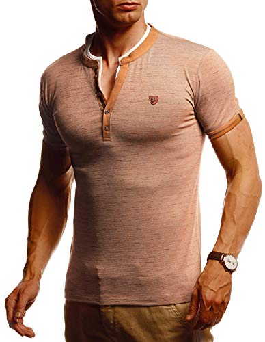 Leif Nelson Herren Sommer T-Shirt Rundhals Ausschnitt Slim Fit Cooles weißes schwarzes Basic Männer T-Shirt Crew Neck Jungen Kurzarmshirt O-Neck Kurzarm LN55175 Camel Beige Large von Leif Nelson