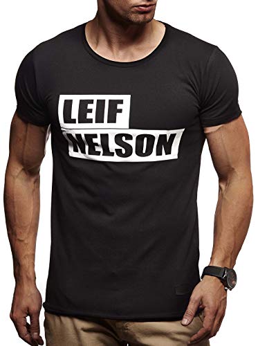 Leif Nelson Herren Sommer T-Shirt Rundhals Ausschnitt Slim Fit aus Baumwolle-Anteil Cooles Basic Männer T-Shirt Crew Neck Jungen Kurzarmshirt O-Neck Sweater Shirt Kurzarm LN8236 Schwarz X-Large von Leif Nelson