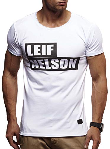 Leif Nelson Herren Sommer T-Shirt Rundhals Ausschnitt Slim Fit aus Baumwolle-Anteil Cooles Basic Männer T-Shirt Crew Neck Jungen Kurzarmshirt O-Neck Sweater Shirt Kurzarm LN8236 Weiß Large von Leif Nelson