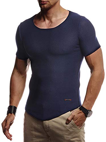 Leif Nelson Herren Sommer T-Shirt Rundhals Ausschnitt Slim Fit aus Feinstrick Cooles Basic Männer T-Shirt Crew Neck Jungen Kurzarmshirt O-Neck Sweater Shirt Kurzarm Lang LN20755 D.Blau XX-Large von Leif Nelson