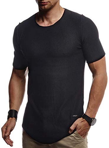 Leif Nelson Herren Sommer T-Shirt Rundhals Ausschnitt Slim Fit aus Feinstrick Cooles Basic Männer T-Shirt Crew Neck Jungen Kurzarmshirt O-Neck Sweater Shirt Kurzarm Lang LN20755 Schwarz Medium von Leif Nelson