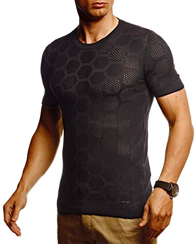 Leif Nelson Herren Sommer T-Shirt Rundhals Ausschnitt Slim Fit aus Feinstrick Cooles Basic Männer T-Shirt Crew Neck Jungen Kurzarmshirt O-Neck Sweater Shirt Kurzarm Lang LN20766 Schwarz Large von Leif Nelson