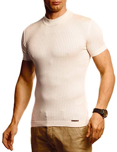 Leif Nelson Herren Sommer T-Shirt Rundhals Ausschnitt Slim Fit aus Feinstrick Cooles Basic Männer T-Shirt Crew Neck Jungen Kurzarmshirt O-Neck Sweater Shirt Kurzarm Lang LN20768 Beige Medium von Leif Nelson