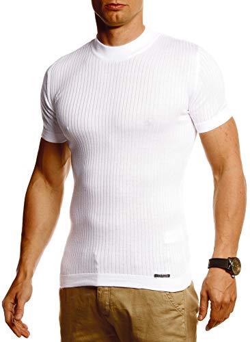 Leif Nelson Herren Sommer T-Shirt Rundhals Ausschnitt Slim Fit aus Feinstrick Cooles Basic Männer T-Shirt Crew Neck Jungen Kurzarmshirt O-Neck Sweater Shirt Kurzarm Lang LN20768 Weiß Large von Leif Nelson