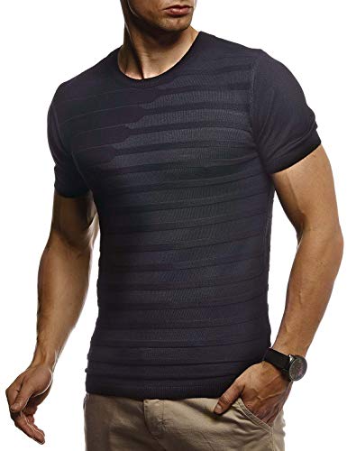 Leif Nelson Sommer T-Shirt Herren - Feinstrick Rundhals-Ausschnitt, Schwarz, Größe S - Regular Fit, Casual Basic von Leif Nelson