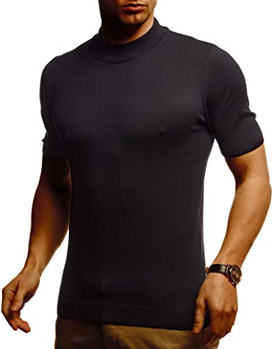 Leif Nelson Herren Sommer T-Shirt Rundhals Ausschnitt Slim Fit aus Feinstrick Cooles Basic Männer T-Shirt Crew Neck Jungen Kurzarmshirt O-Neck Sweater Shirt Kurzarm Lang LN7430 Schwarz XX-Large von Leif Nelson