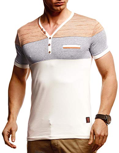 Leif Nelson Sommer T-Shirt Herren V-Ausschnitt (Beige, Größe M) - Coole Tshirts V-Neck Baumwolle - Casual Basic Shirts Männer Kurzarm - Mens t Shirt von Leif Nelson