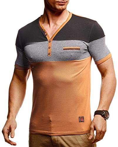 Leif Nelson Sommer T-Shirt Herren V-Ausschnitt (Camel, Größe XXL) - Coole Tshirts V-Neck Baumwolle - Casual Basic Shirts Männer Kurzarm - Mens t Shirt von Leif Nelson
