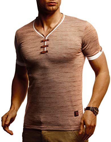 Leif Nelson Sommer T-Shirt Herren V-Ausschnitt (Braun, Größe L) - Coole Tshirts V-Neck Baumwolle - Casual Basic Shirts Männer Kurzarm - Mens t Shirt von Leif Nelson