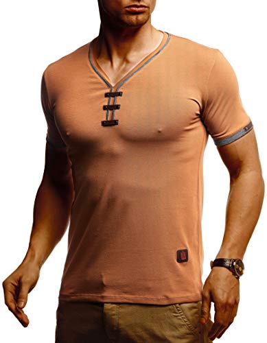 Leif Nelson Sommer T-Shirt Herren V-Ausschnitt (Braun, Größe XL) - Coole Tshirts V-Neck Baumwolle - Casual Basic Shirts Männer Kurzarm - Mens t Shirt von Leif Nelson