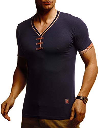 Leif Nelson Sommer T-Shirt Herren V-Ausschnitt (Blau, Größe L) - Coole Tshirts V-Neck Baumwolle - Casual Basic Shirts Männer Kurzarm - Mens t Shirt von Leif Nelson