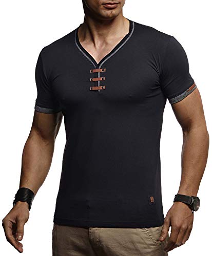 Leif Nelson Sommer T-Shirt Herren V-Ausschnitt (Schwarz Größe S) - Herren Tshirts V-Neck Baumwolle Casual Basic Shirts Männer Kurzarm - Mens t Shirt von Leif Nelson