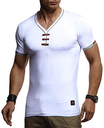 Leif Nelson Sommer T-Shirt Herren V-Ausschnitt (Weiß, Größe L) - Coole Tshirts V-Neck Baumwolle - Casual Basic Shirts Männer Kurzarm - Mens t Shirt von Leif Nelson