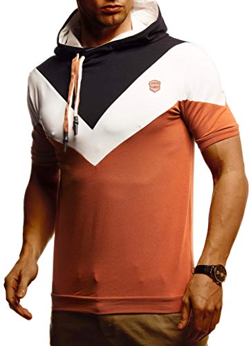 Leif Nelson Herren Sommer T-Shirt mit Kapuze Slim Fit Baumwolle-Anteil Cooles Basic Männer T-Shirt Kapuzenshirt Jungen Kurzarmshirt LN4845 Schwarz Braun Large von Leif Nelson