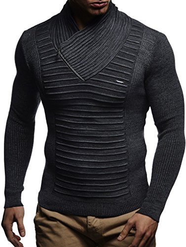 Leif Nelson Herren Strickpullover Schwarz M Reißverschluss - Dünner Männer Strick Pullover Winter & Sommer - Cooler Männer Pullover Schalkragen von Leif Nelson