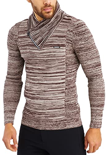 Leif Nelson Herren Strickpullover Braun L Reißverschluss - Dünner Männer Strick Pullover Winter & Sommer - Cooler Männer Pullover Schalkragen von Leif Nelson