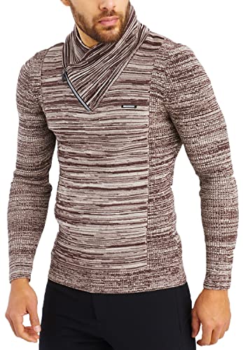 Leif Nelson Herren Strick-Pullover Schalkragen Slim Fit Winter Sommer Moderner Männer Pulli Langarm T-XLhirt mit Kragen Herren Hoodie-Longsleeve in schwarz LN1535 Hell Beige Braun X-Large von Leif Nelson