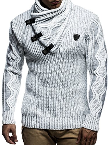 Leif Nelson Herren Strick-Pullover Schalkragen Slim Fit Winter Sommer Moderner Männer schwarzer Pulli T-Shirt Langarm mit Kragen Herren Hoodie-Wollpullover 5195 Ecru-Grau Small von Leif Nelson