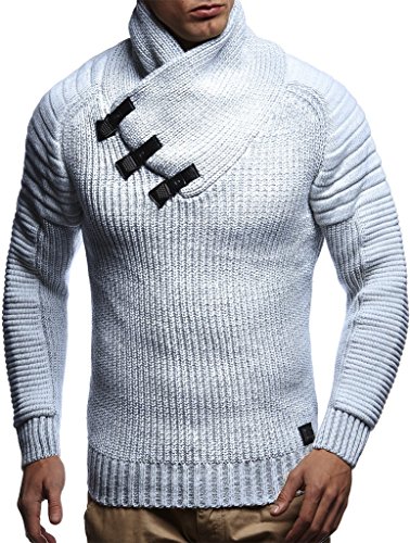 Leif Nelson Herren Strick-Pullover Schalkragen Slim Fit Winter Sommer Moderner Männer schwarzer Pulli T-Shirt Langarm mit Kragen Herren Hoodie-Wollpullover 5225 Ecru-Grau XX-Large von Leif Nelson