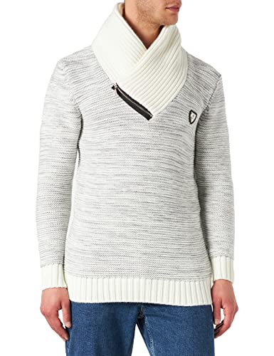 Leif Nelson Herren Strick-Pullover Schalkragen Slim Fit Winter Sommer Moderner Männer schwarzer Pulli T-Shirt Langarm mit Kragen Herren Hoodie-Wollpullover 7060 Ecru-Grau Medium von Leif Nelson