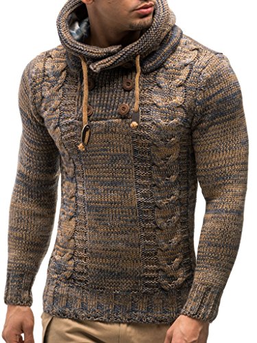 Leif Nelson Herren Strickpullover mit Kapuze Braun/Hochwertiger Winterpullover in Regular Fit, ideal für Casual und Business, Langarm Größe M von Leif Nelson