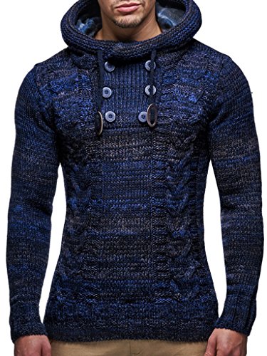 Leif Nelson Herren Strickpullover mit Kapuze Blau/Hochwertiger Winterpullover in Regular Fit, ideal für Casual und Business, Langarm Größe M von Leif Nelson