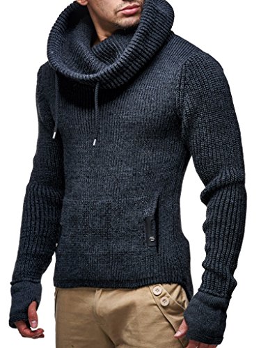 Leif Nelson Herren Strickpullover Schwarz mit Kragen/Hochwertiger Winterpullover Regular Fit, ideal für Casual-Looks, Langarm Größe XL von Leif Nelson