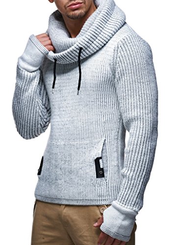 Leif Nelson Herren Strickpullover Grau mit Kragen/Hochwertiger Winterpullover Regular Fit, ideal für Casual-Looks, Langarm Größe L von Leif Nelson