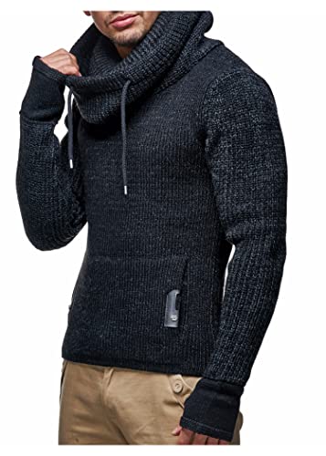 Leif Nelson Herren Strickpullover Schwarz mit Kragen/Hochwertiger Winterpullover Regular Fit, ideal für Casual-Looks, Langarm Größe S von Leif Nelson