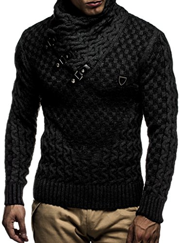 Leif Nelson Herren Strickpullover Schwarz mit Schalkragen/Hochwertiger Winterpullover in Regular Fit, ideal für Casual und Business, Langarm Größe XXXL von Leif Nelson