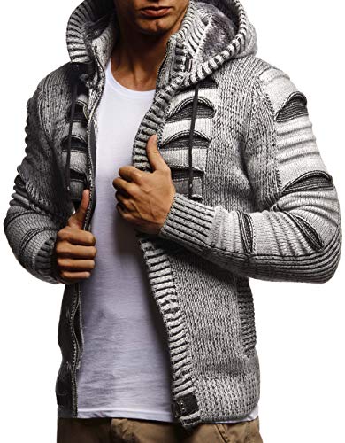 Leif Nelson Strickjacke Herren mit Kapuze & Reißverschluss Grau, Größe S - Strick Sweatjacke Männer Cardigan für Winter & Sommer von Leif Nelson