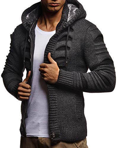 Leif Nelson Strickjacke Herren mit Kapuze & Reissverschluss (Schwarz, Größe XXL) - Strick Sweatjacke Männer Cardigan für Winter & Sommer von Leif Nelson