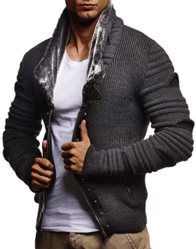 Leif Nelson Herren Strickjacke Elegante Freizeitjacke Schalkragen Männer Jacke Slim Fit LN5675;XL,Anthra-Schwarz von Leif Nelson