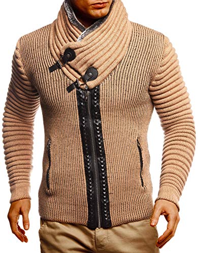 Leif Nelson Herren Strickjacke Jacke Freizeitjacke mit Schalkragen Winterjacke Slim Fit Braun Schwarz Large von Leif Nelson