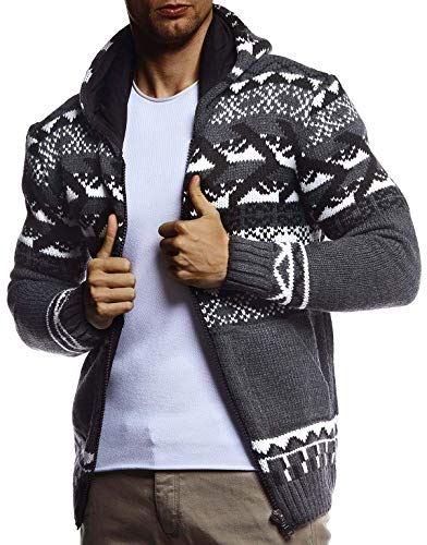 Leif Nelson Herren Strickjacke Kapuze Norwegerjacke Schwarze Winterjacke Kapuzenjacke Männer Jacke für Weihnachten Winter Norweger Muster Übergangsjacke Slim Fit LN20756 L Anthrazit von Leif Nelson