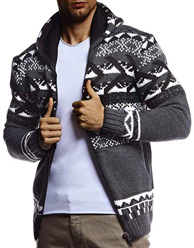 Leif Nelson Herren Strickjacke Kapuze Norwegerjacke Schwarze Winterjacke Kapuzenjacke Männer Jacke für Weihnachten Winter Norweger Muster Übergangsjacke Slim Fit LN20756 M Anthrazit von Leif Nelson