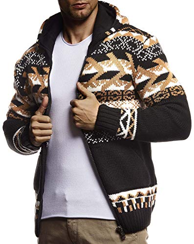 Leif Nelson Herren Strickjacke Kapuze Norwegerjacke Schwarze Winterjacke Kapuzenjacke Männer Jacke für Weihnachten Winter Norweger Muster Übergangsjacke Slim Fit LN20756 XXL Schwarz von Leif Nelson