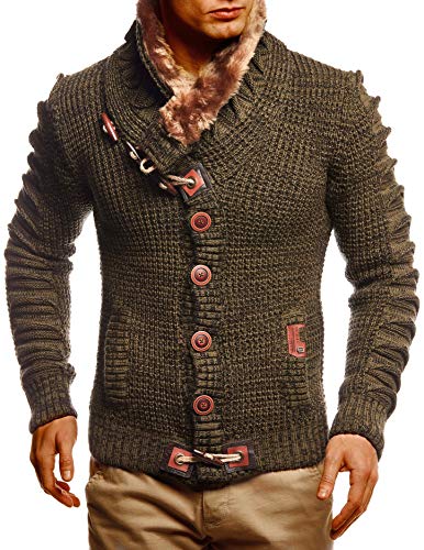 Leif Nelson Herren Strickjacke Khaki Größe XXL mit Knöpfen Regular Fit, Männer Cardigan Langarm Design, ideal für Casual und Business-Looks von Leif Nelson