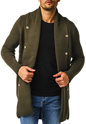 Leif Nelson Herren Strickjacke Reissverschluss Schwarze Jacke für Winter Schalkragen Winterjacke Übergangsjacke Hoodie Männer Freizeitjacke Sweatjacke Slim Fit LN5995 M Khaki von Leif Nelson