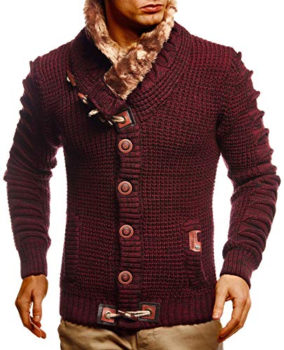 Leif Nelson Herren Strickjacke Rot Größe XXL mit Knöpfen Regular Fit, Männer Cardigan Langarm Design, ideal für Casual und Business-Looks von Leif Nelson